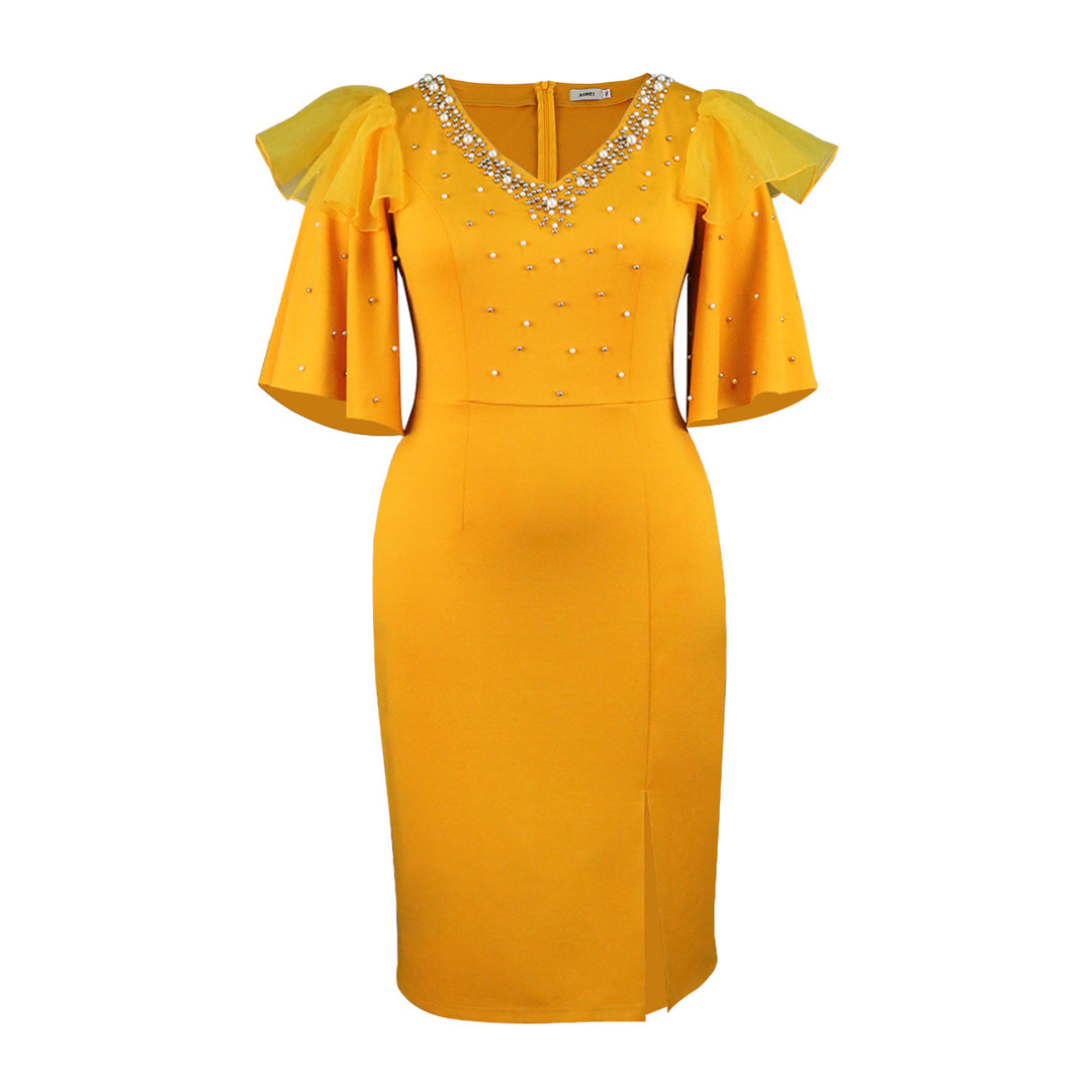 Damen elegantes Schimmerndes Midi-Kleid mit Volantrüsche und Glamourösen Akzenten Echo Archiv