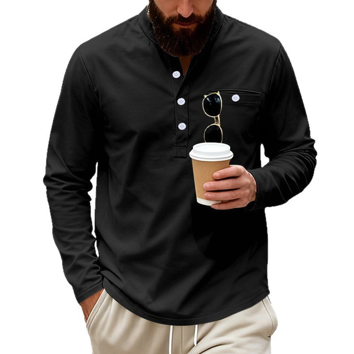 Herren nan lässiges Langarm-Henleyshirt aus Baumwollmischung mit Brusttasche Echo Archiv