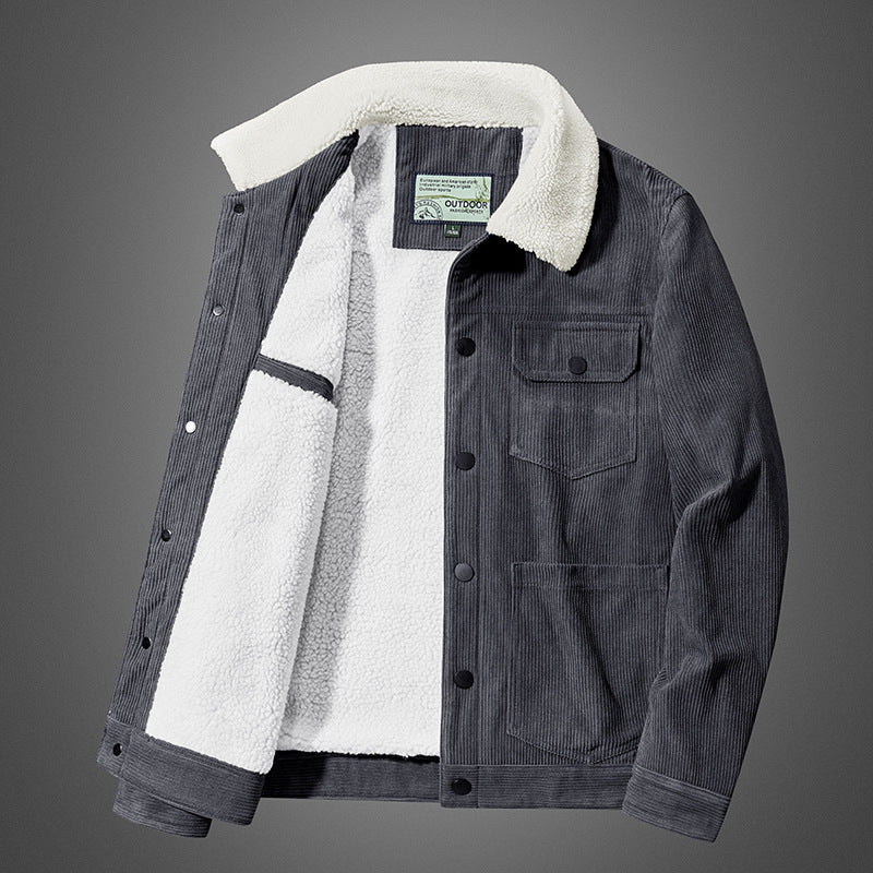Herren Kord-Truckerjacke mit Teddyfutter und Pattentaschen – Taviero