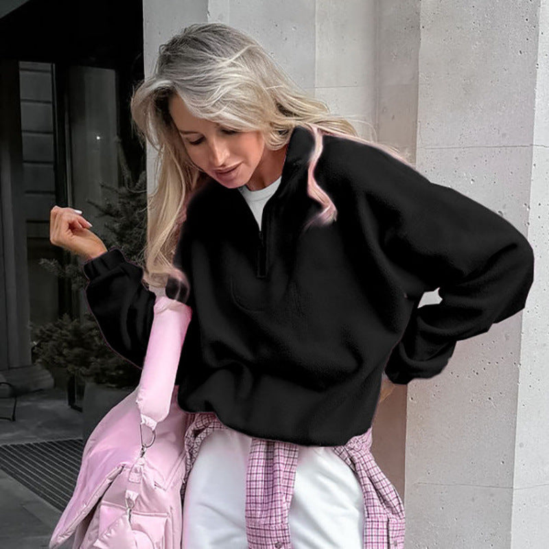 Damen Oversized Fleecepullover mit halbem Reißverschluss und Stehkragen Echo Archiv
