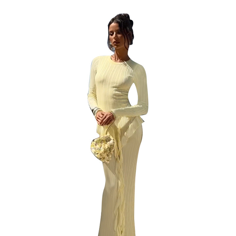 Damen Raffiniertes Langarmkleid mit Rüschendetails und bequemem Schnitt Echo Archiv