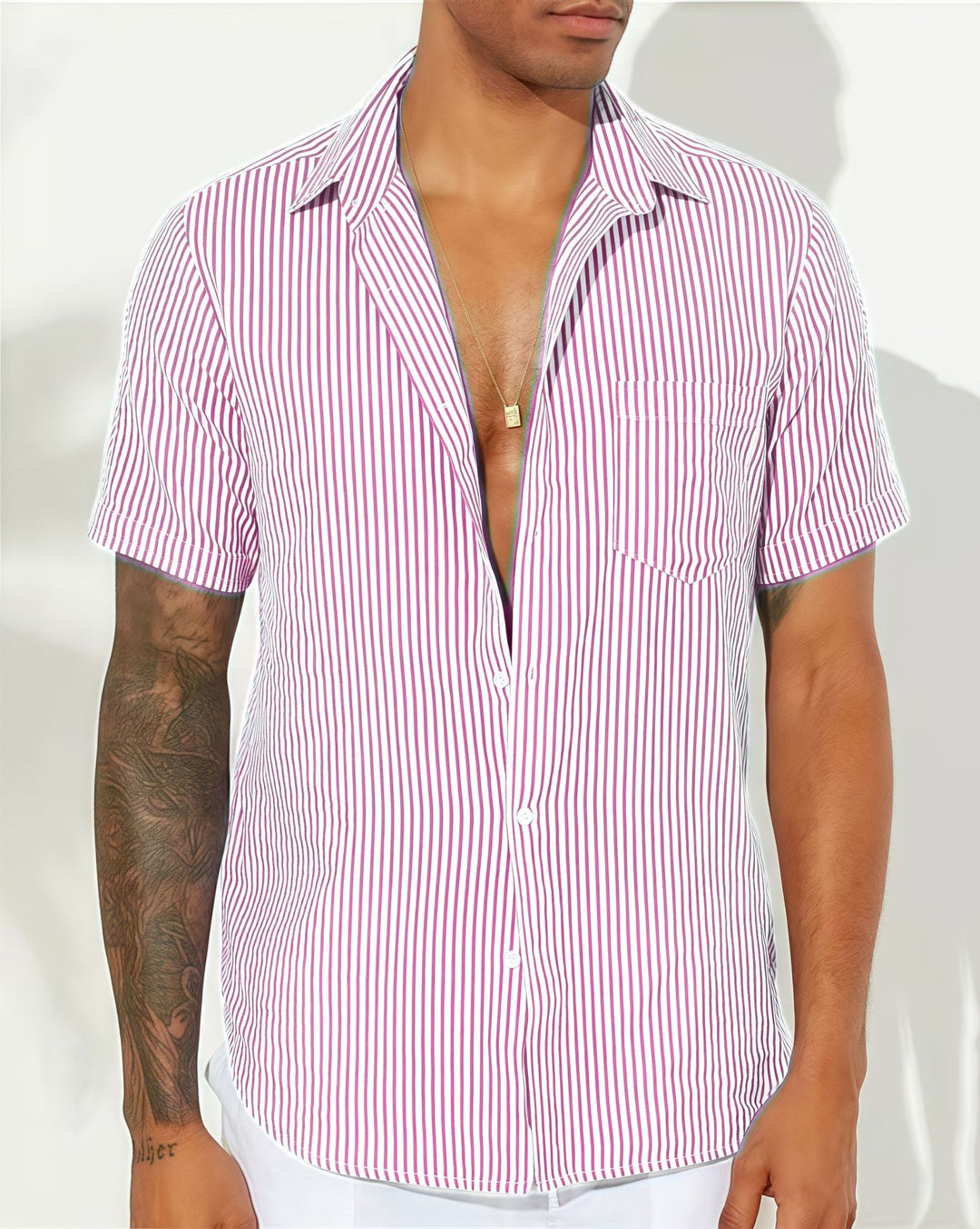 Herren Freizeit gestreiftes kurzärmeliges Button-Up Hemd Echoarchiv