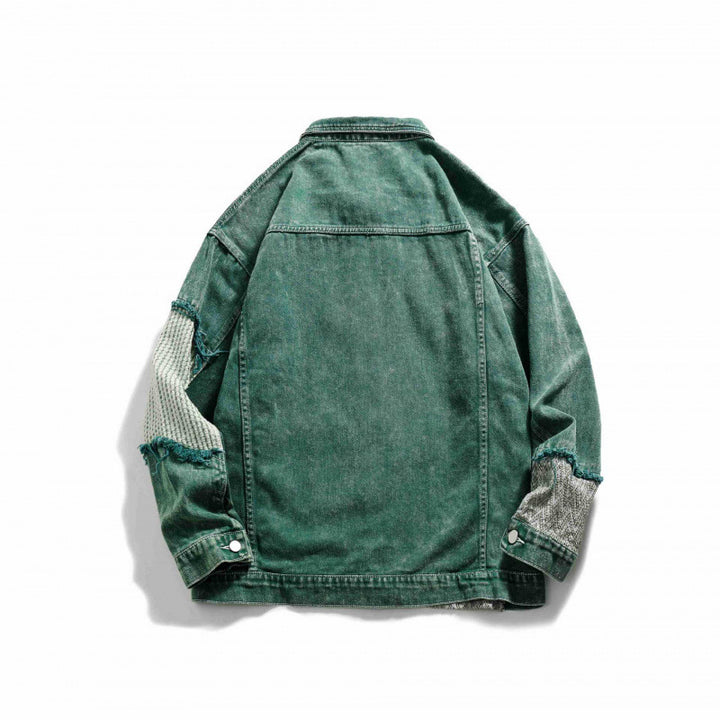 Unisex Oversize Jeansjacke mit Patchwork-Strickeinsätzen und Used-Optik Echo Archiv