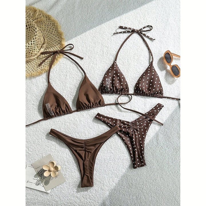 Damen Triangel-Bikini-Set mit verstellbaren Trägern und fröhlichem Punktedesign Echo Archiv