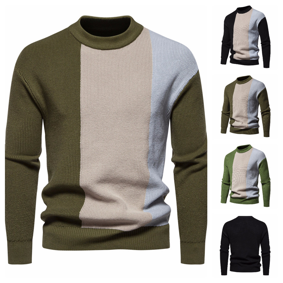 Herren Strickpullover mit modernem Farbblockdesign und hohem Kragen Echoarchiv