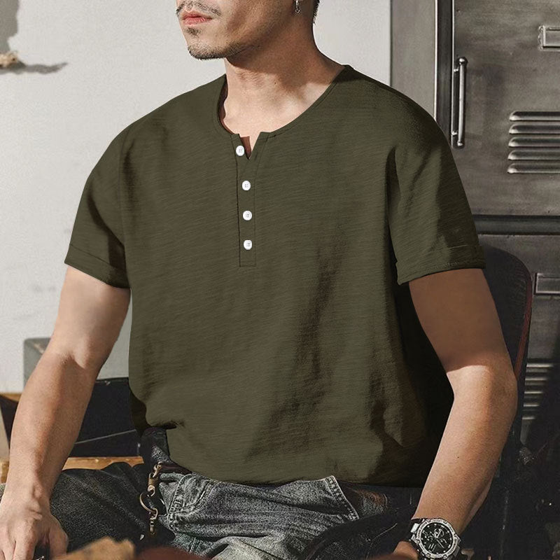 Herren Casual Henley-T-Shirt aus hochwertiger Baumwolle mit Knopfleiste Echoarchiv