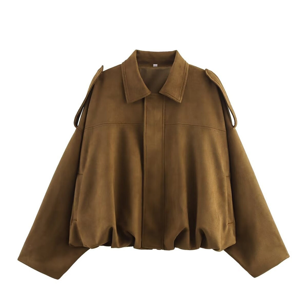 Damen Oversize-Suedejacke mit Schulterklappen, verdeckter Knopfleiste und elastischem Saum Echo Archiv
