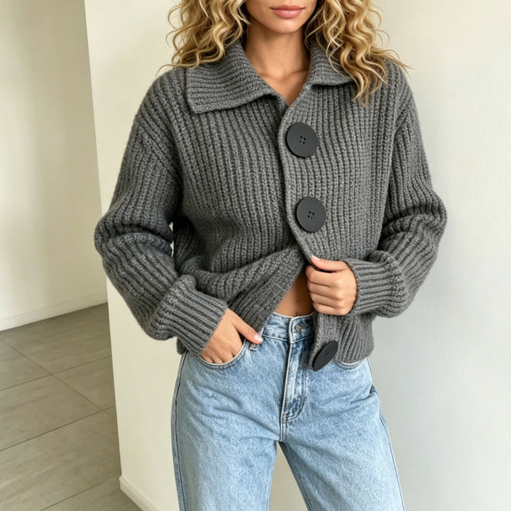 Damen Grobstrick-Cardigan mit breitem Umlegekragen – Veloura