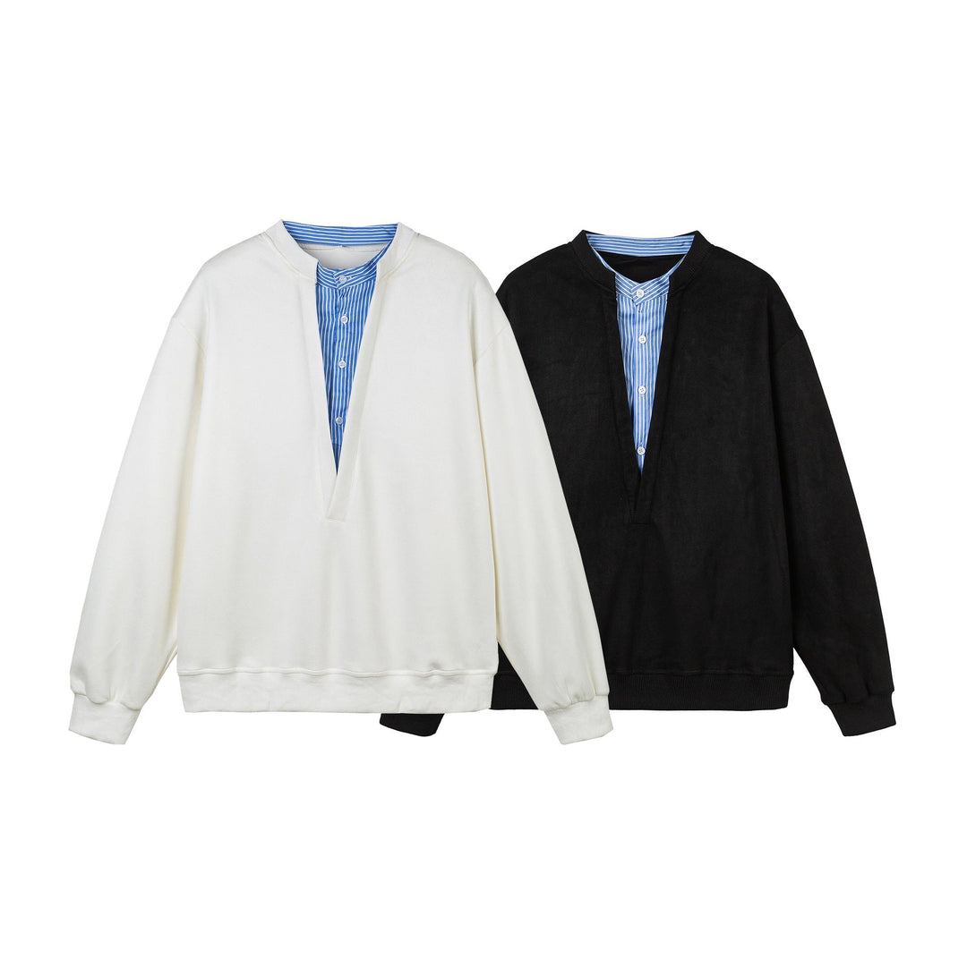 Damen Cropped Oversize‑Sweatshirt mit integriertem Hemdblusen‑Einsatz und V‑Ausschnitt Echoarchiv