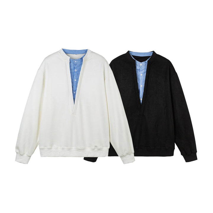 Damen Cropped Oversize‑Sweatshirt mit integriertem Hemdblusen‑Einsatz und V‑Ausschnitt Echoarchiv