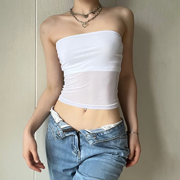 Damen bandeau Top im transparenten Design mit elastischem Material Echo Archiv