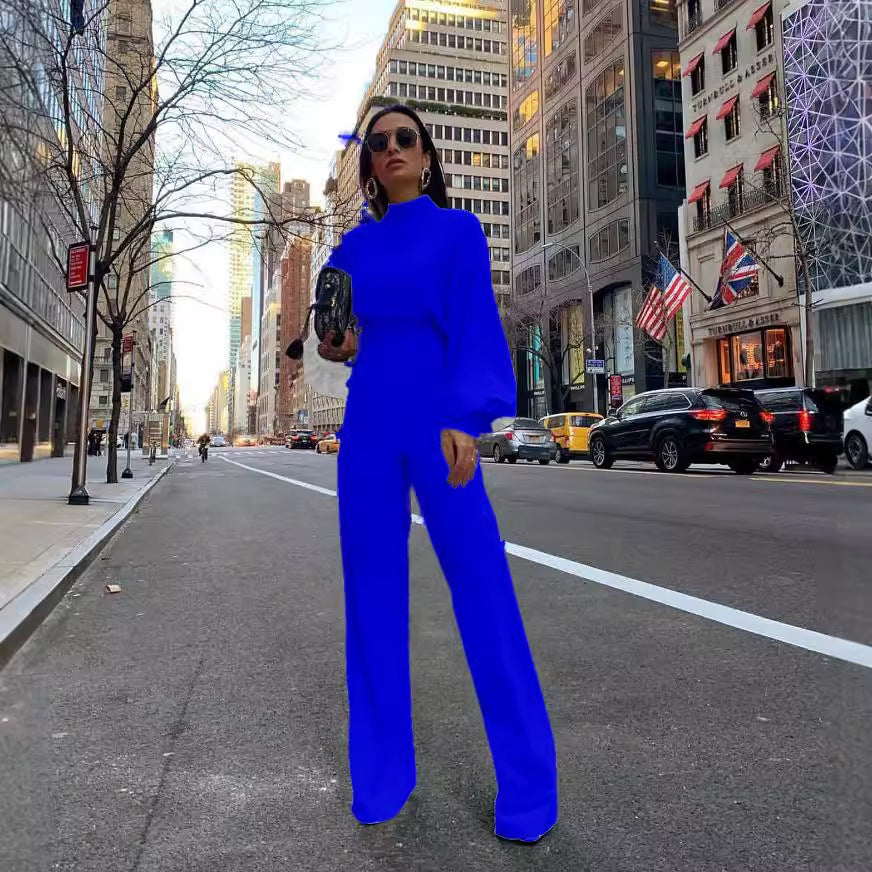 Damen Eleganter Jumpsuit mit weiten Ärmeln und hohem Kragen Echo Archiv