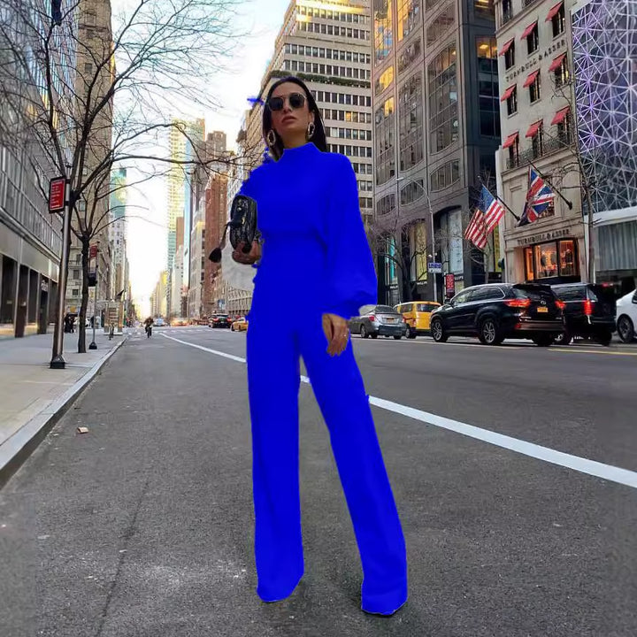 Damen Eleganter Jumpsuit mit weiten Ärmeln und hohem Kragen Echo Archiv