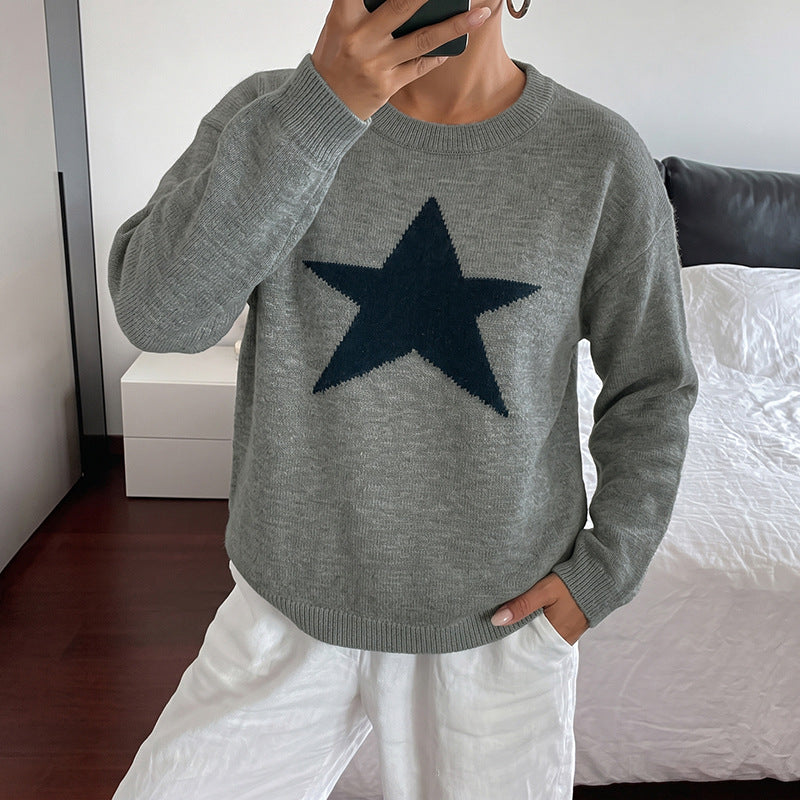 Damen Relaxed-Strickpullover mit Stern-Intarsie, Rundhalsausschnitt & lässigem Sitz Echoarchiv