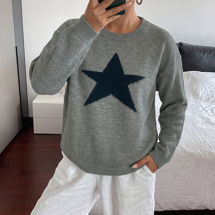 Damen Relaxed-Strickpullover mit Stern-Intarsie, Rundhalsausschnitt & lässigem Sitz Echoarchiv