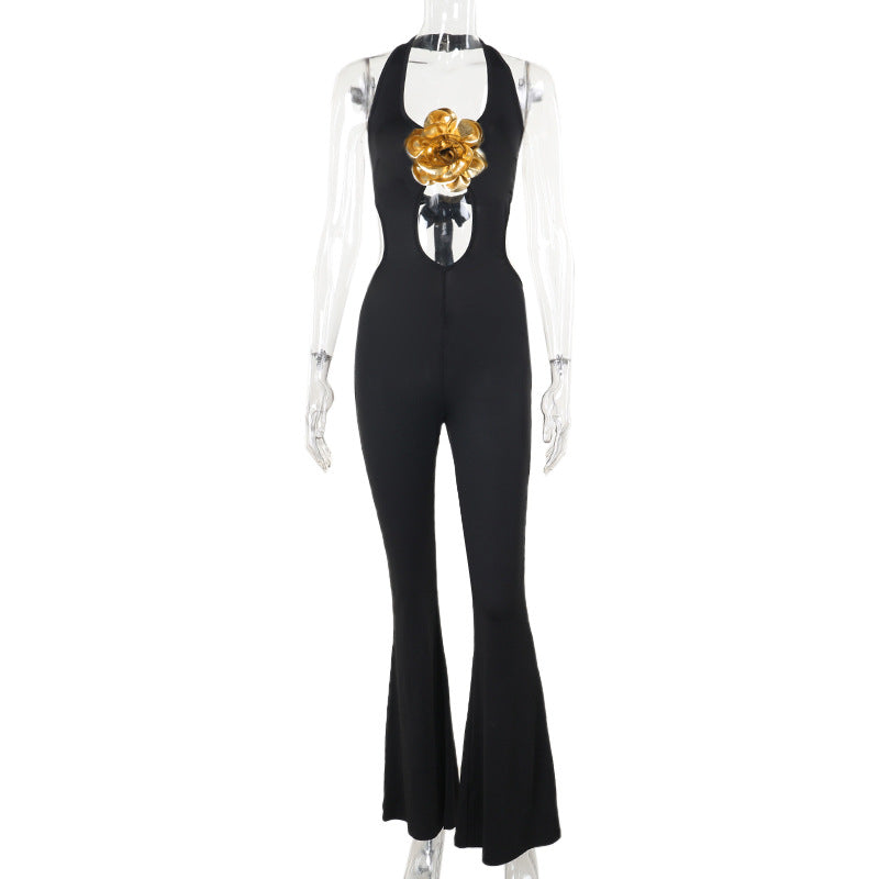 Damen Eleganter und figurbetonter Jumpsuit mit flared Hosen Echo Archiv