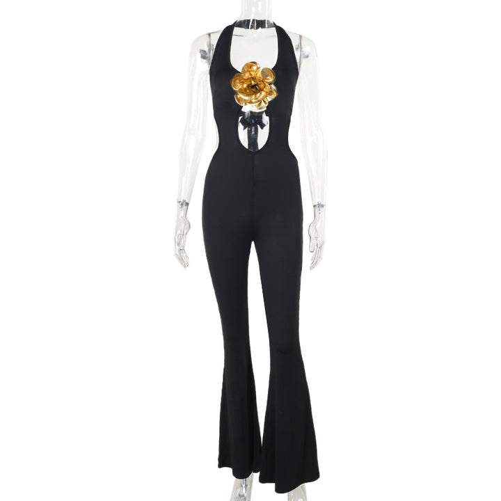 Damen Eleganter und figurbetonter Jumpsuit mit flared Hosen Echo Archiv