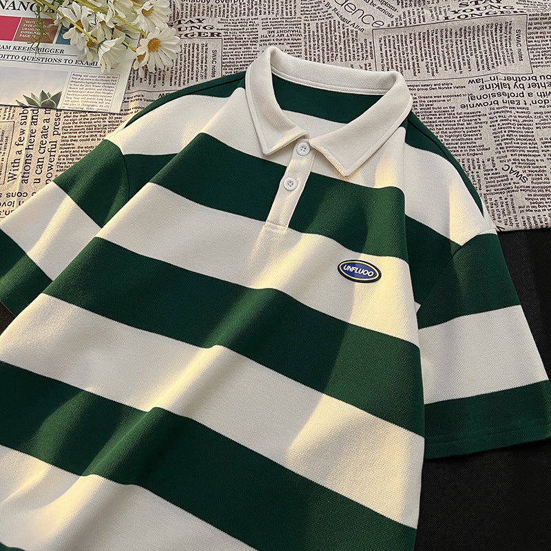 Herren gestreiftes Kurzarm-Polohemd aus atmungsaktivem Baumwollmaterial Echoarchiv