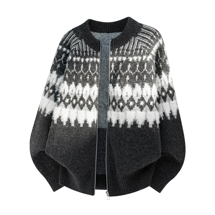 Damen Oversized Strickcape mit Reißverschluss und Norwegermuster Echo Archiv