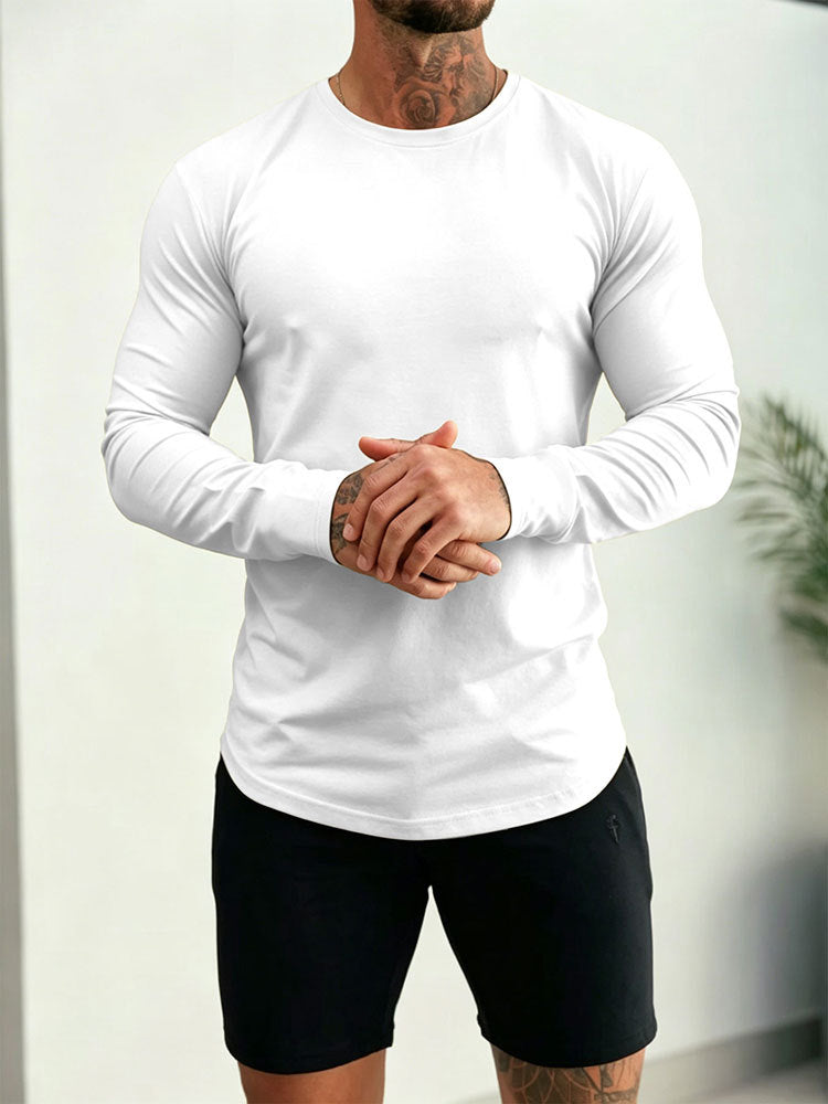 Herren Enganliegendes Langarm-Shirt aus Baumwollstretch mit Rundhals – Orvano