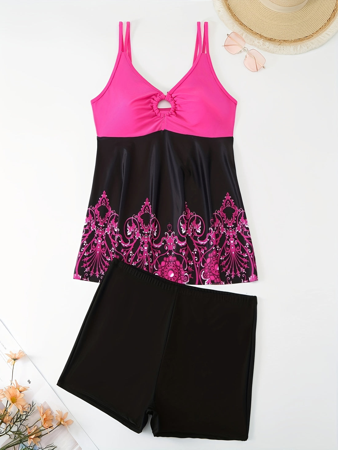 Damen Tankini-Set mit elegantem Muster und komfortablen Shorts – Maréssa