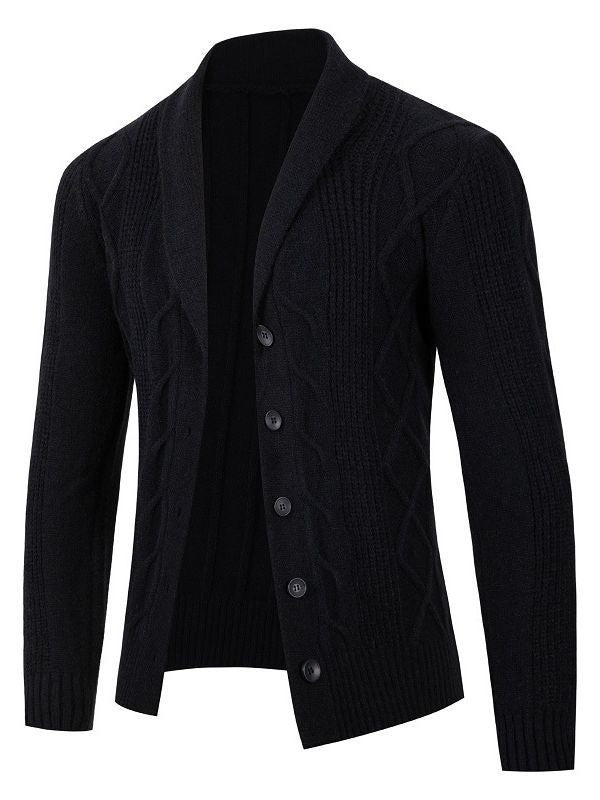 Herren modische Strickjacke mit hohem Kragen und dekorativem Zopfdesign Echoarchiv