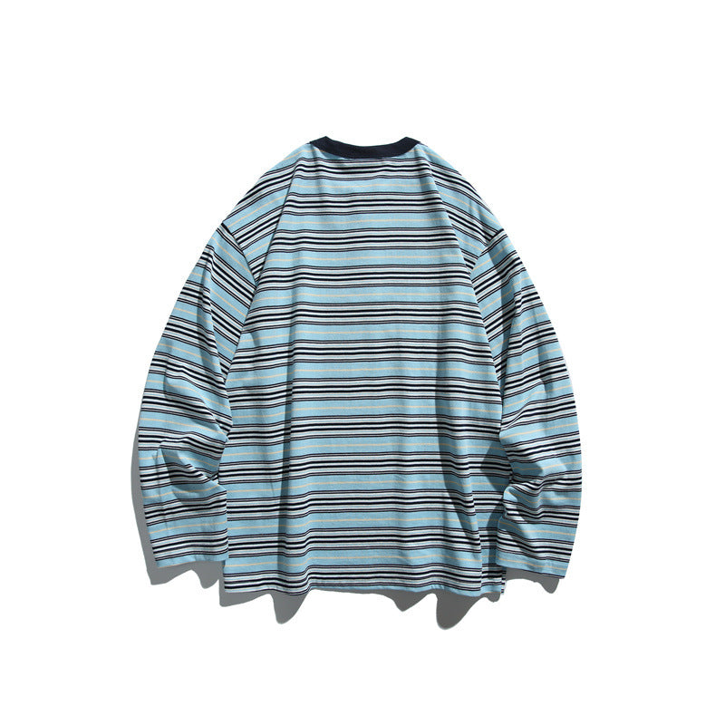 Unisex Gestreiftes Longsleeve-Henleyshirt im Oversize-Relaxed-Fit Echoarchiv