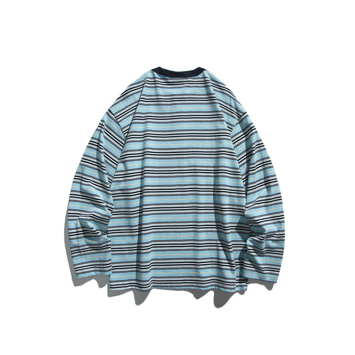 Unisex Gestreiftes Longsleeve-Henleyshirt im Oversize-Relaxed-Fit Echoarchiv