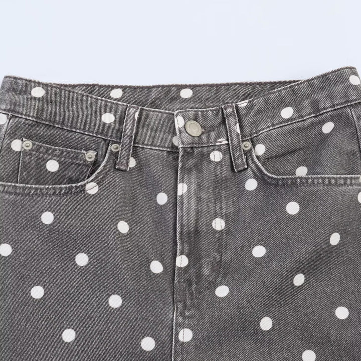 Damen Weite High-Waist-Jeans mit ganzflächigem Punktenmuster und geradem Bein Echo Archiv