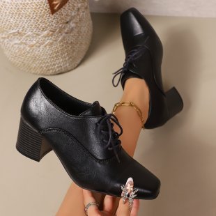 Damen Elegante Schnürpumps mit quadratischer Spitze und mittelhohem Blockabsatz Echoarchiv