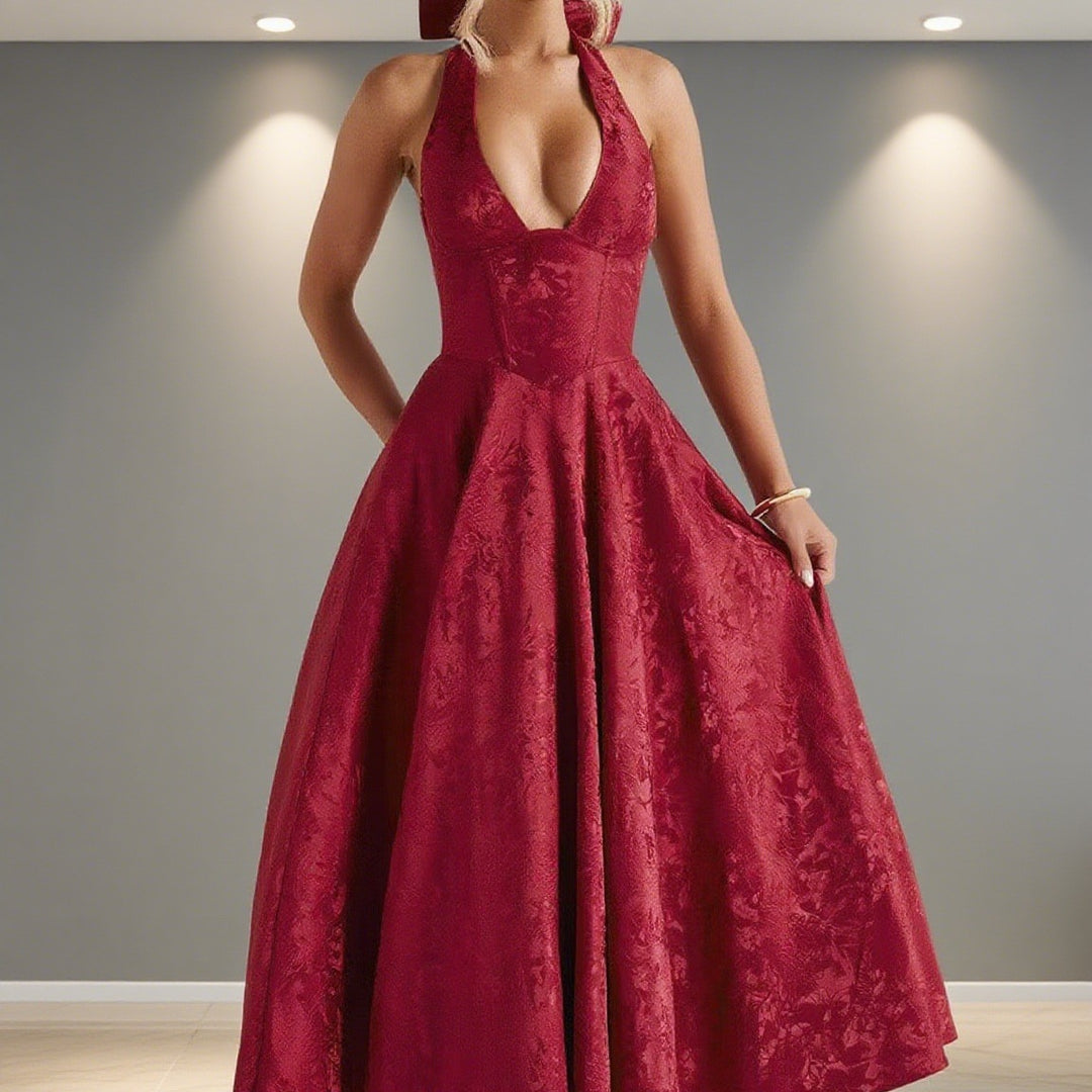 Damen Elegantes Hochzeitskleid mit schwingendem Rock und tiefem V-Ausschnitt Echo Archiv