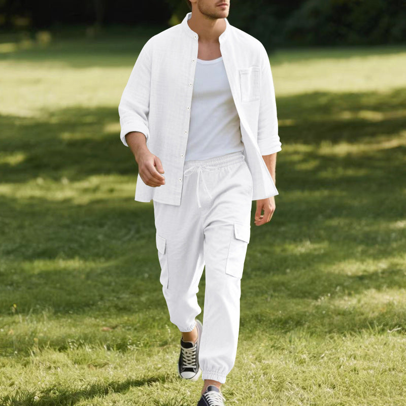 Herren lässige Cargo-Hose und leichte Overshirthemd-Set Echoarchiv