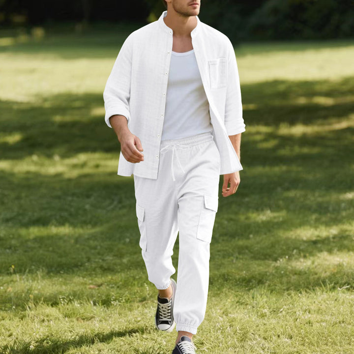 Herren lässige Cargo-Hose und leichte Overshirthemd-Set Echoarchiv