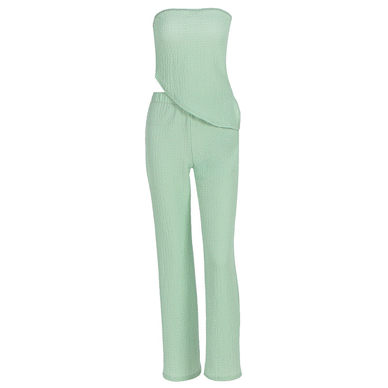 Damen eleganter Jumpsuit mit schulterfreiem Design und asymmetrischem Saum Echo Archiv