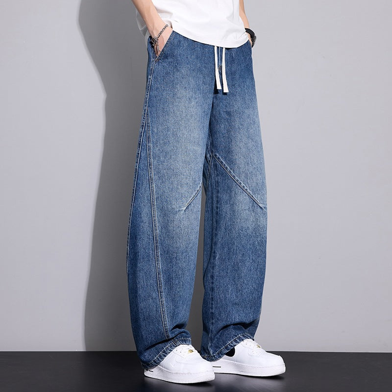 Herren Weite Baggy-Jeanshose mit Tunnelzugbund, markanten Teilungsnähten & elastischem Saum Echoarchiv