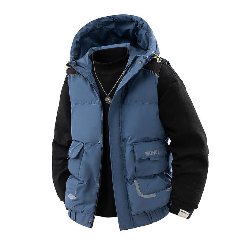 Herren Gesteppte Outdoor-Weste mit Kapuze, Cargo-Taschen und verstellbarem Saum Echoarchiv