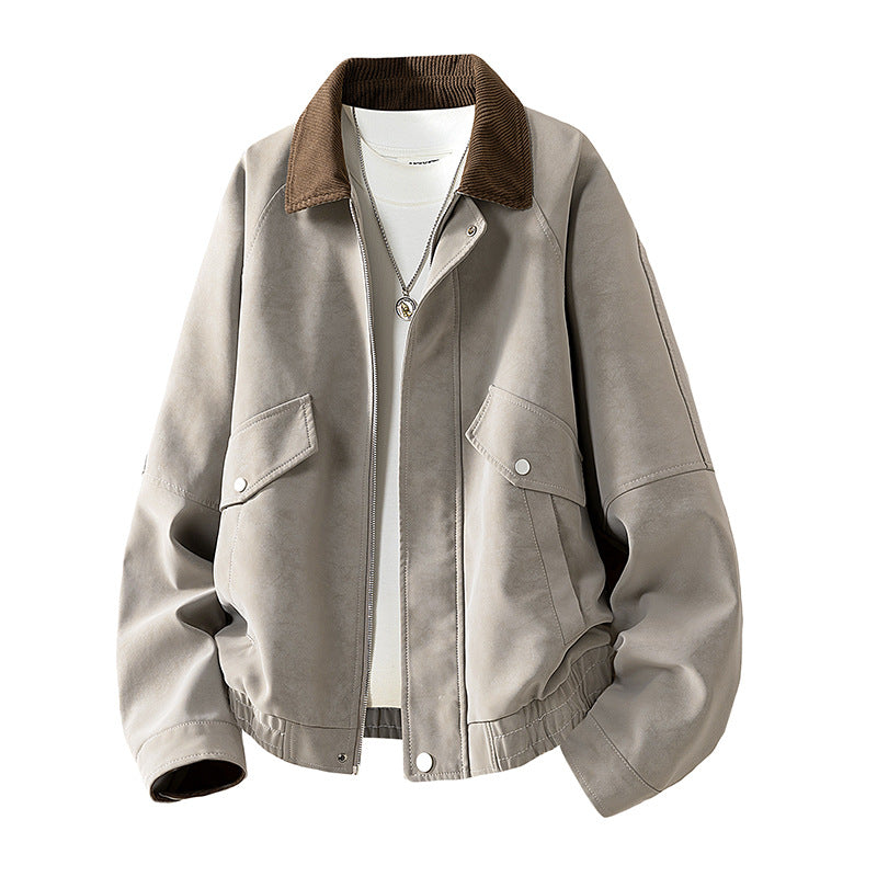 Herren Oversize Utility-Bomberjacke aus Kunstleder mit geripptem Saum und Hemdkragen Echoarchiv