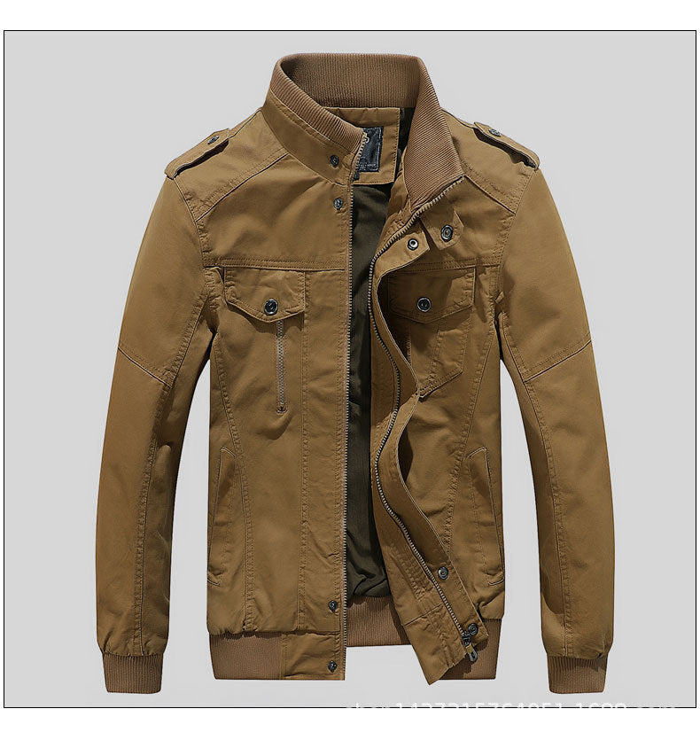 Herren Kurz geschnittene Canvas-Fieldjacke mit Stehkragen Epauletten und Rippenbündchen – Taviero
