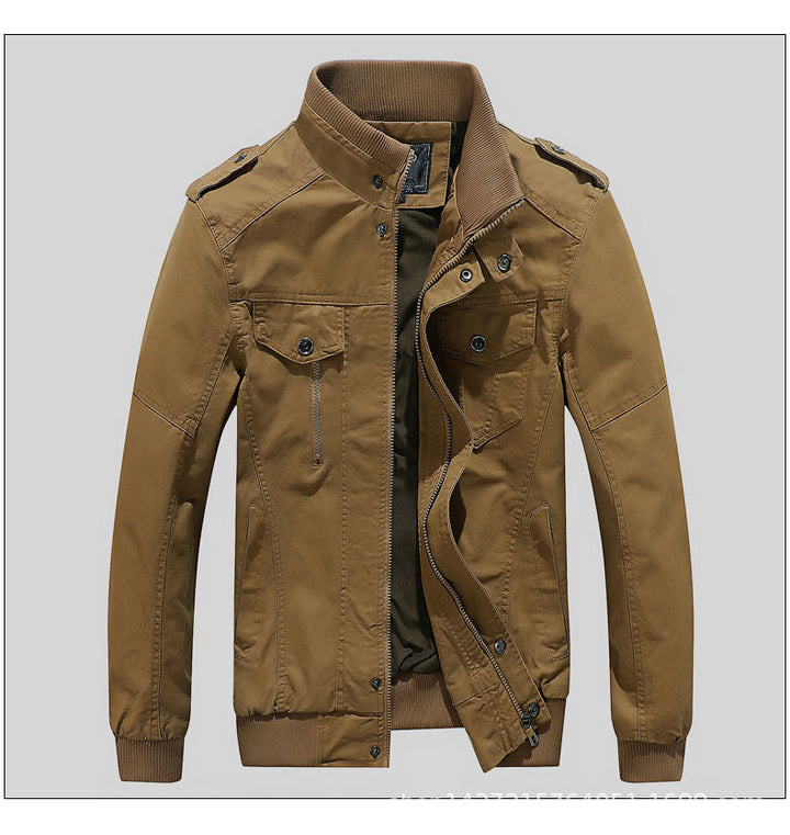 Herren Kurz geschnittene Canvas-Fieldjacke mit Stehkragen Epauletten und Rippenbündchen – Taviero