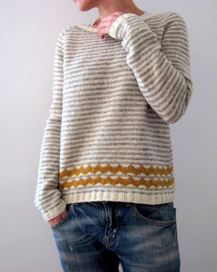 Damen nan gemusterter Norwegerstrickpullover mit weitem Rundhalsausschnitt und lässigem Oversize-Schnitt Echo Archiv