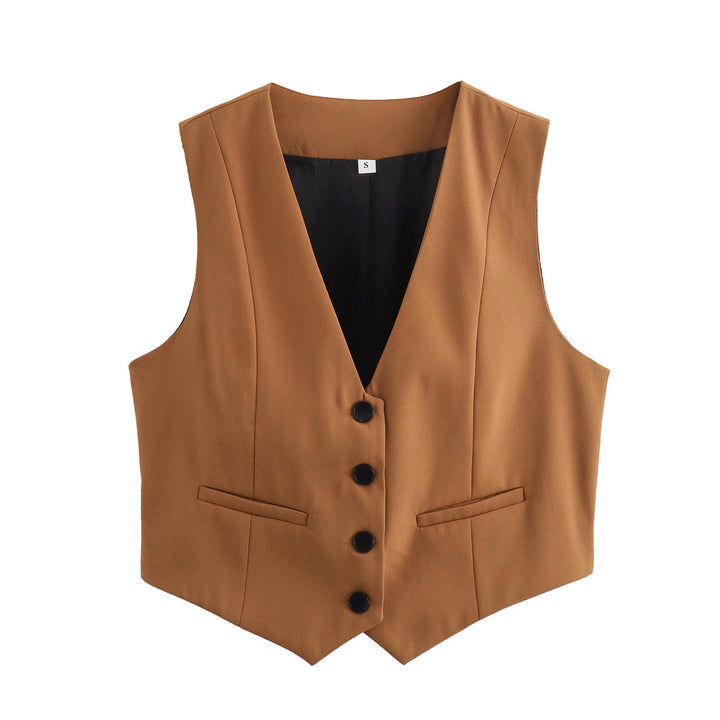 Damen nan elegante taillierte Business-Weste mit spitzem Saum, V-Ausschnitt und Leistentaschen Echo Archiv