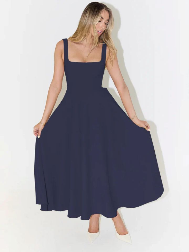 Damen A-Linien Maxikleid mit quadratischem Ausschnitt und fließendem Stoff Echoarchiv