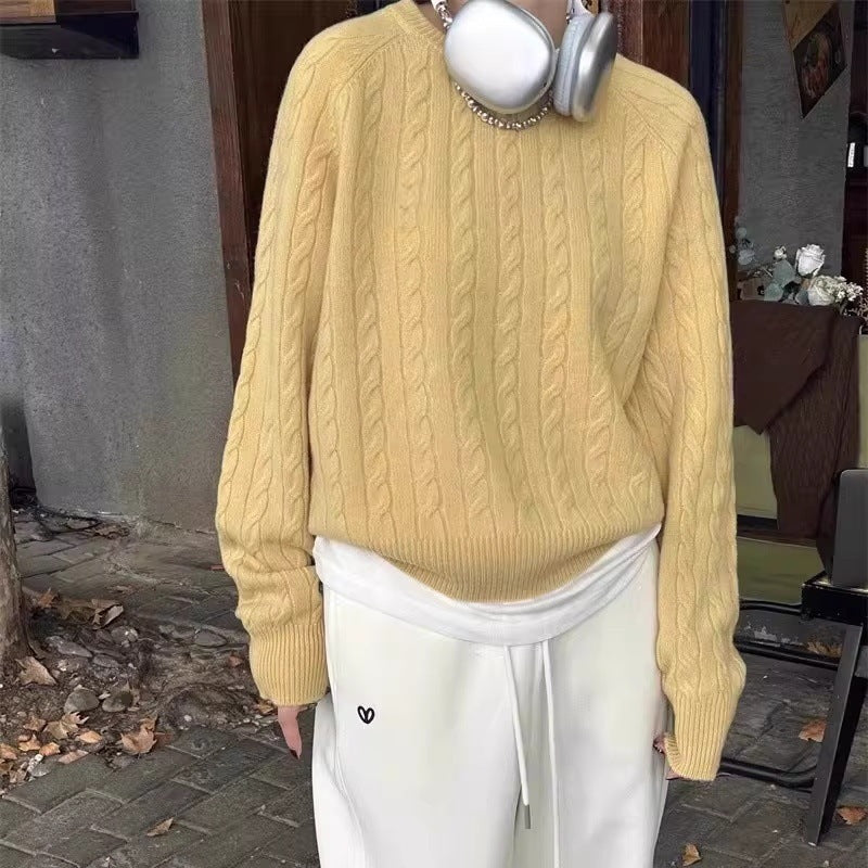Damen Zopfstrick-Pullover aus Baumwoll-Mix mit legerer Oversize-Silhouette Echoarchiv