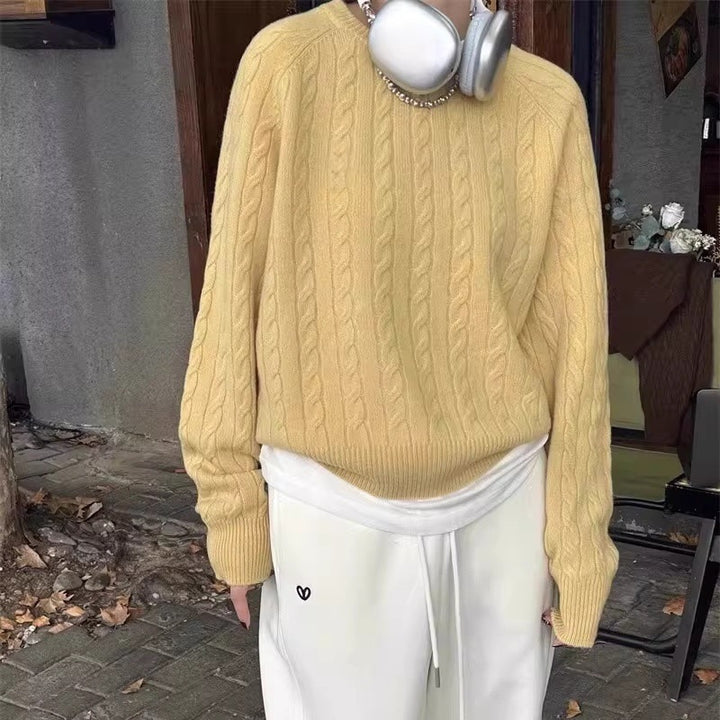 Damen Zopfstrick-Pullover aus Baumwoll-Mix mit legerer Oversize-Silhouette Echoarchiv