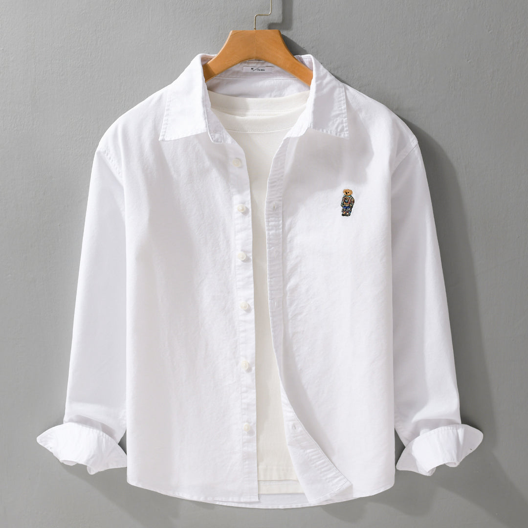 Herren Button-Down Overshirt im Casual-Relaxed-Stil mit tonaler Stickerei Echoarchiv