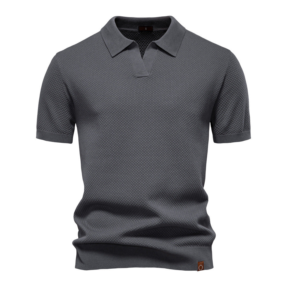 Herren nan strukturiertes Feinstrickpoloshirt mit offenem Reverskragen Echo Archiv
