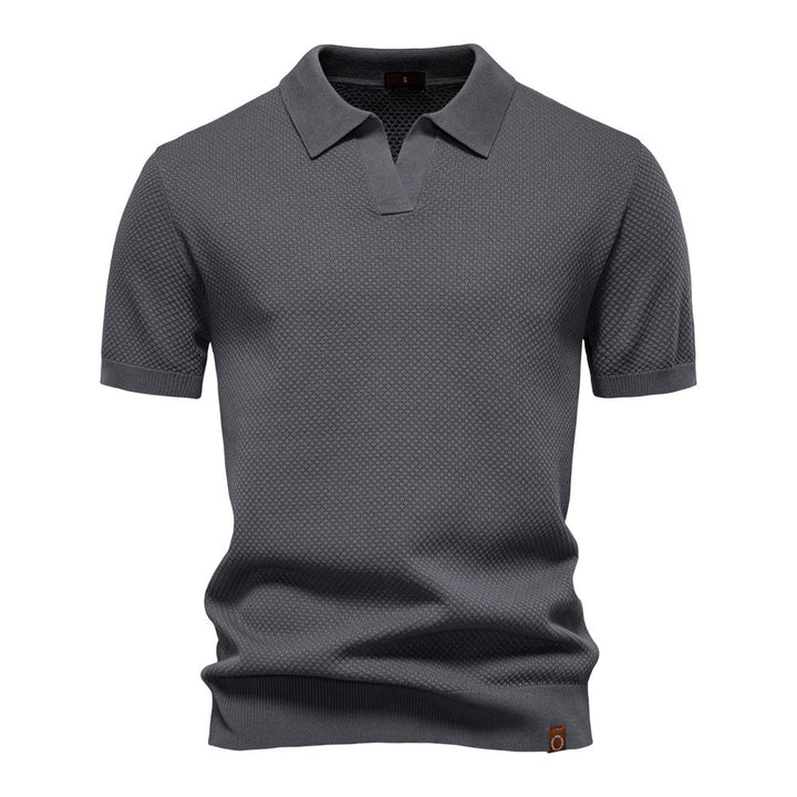 Herren nan strukturiertes Feinstrickpoloshirt mit offenem Reverskragen Echo Archiv