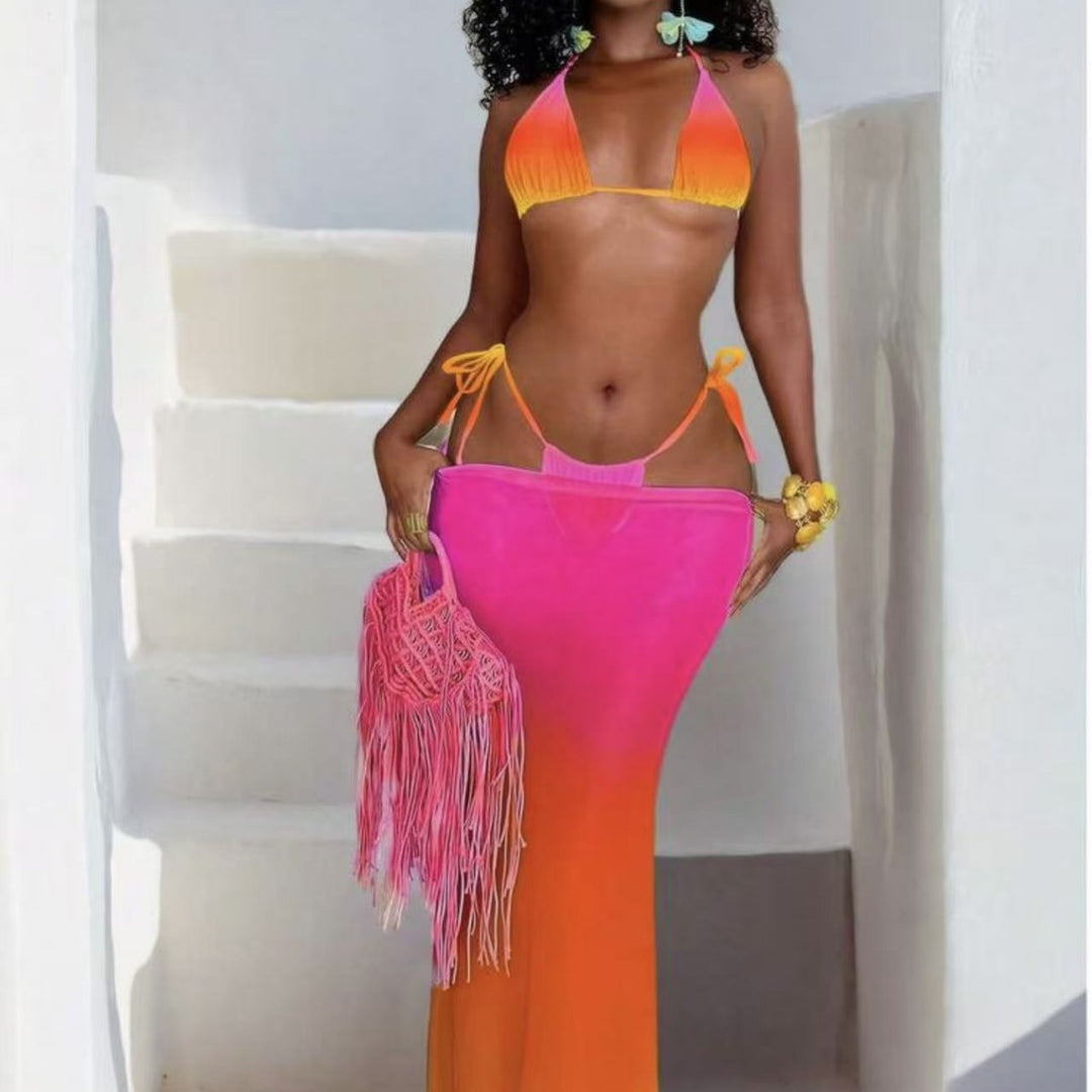 Damen Bikiniset mit modischen Schnürdetails und luftiger Maxikleid-Überwurf Echo Archiv