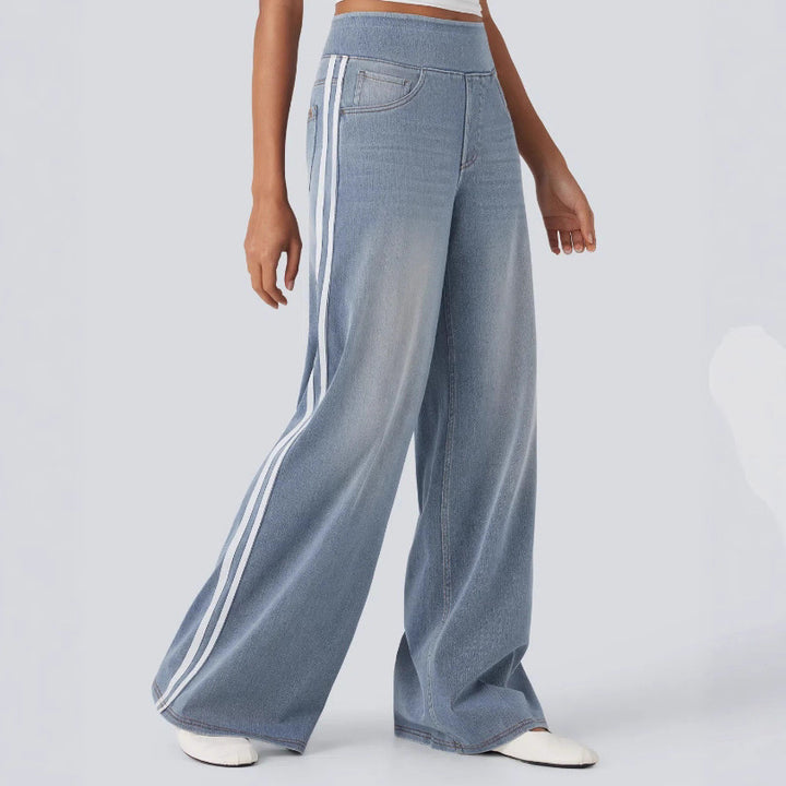 Damen nan lässige weite Jogginghose in Jeansoptik mit elastischem Komfortbund, seitlichen Kontraststreifen und Eingrifftaschen Echo Archiv
