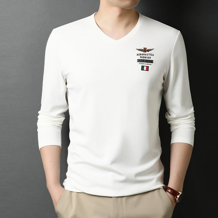 Herren V-Ausschnitt Langarmshirt mit eleganter Stickerei Echoarchiv